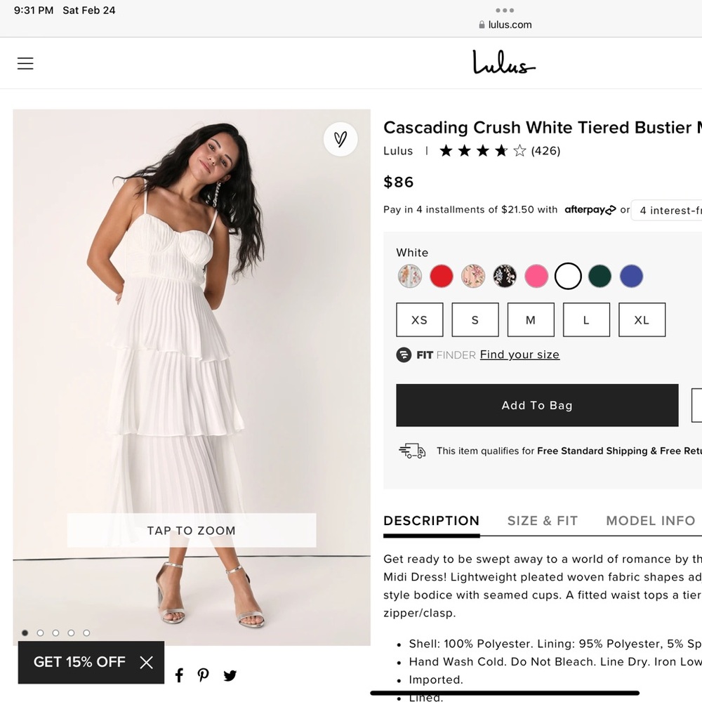 Lulus midi dress. White size small